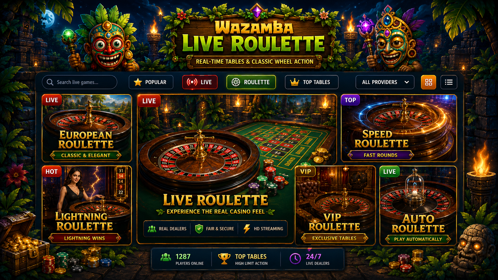Illustration eines Live-Roulette-Rads und Spielkarten, die das Live-Casino von Wazamba repräsentieren